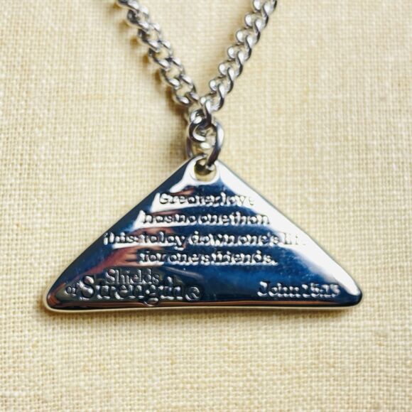 Folded FLAG Stainless Steel GREATER LOVE Reversible Pendant Necklace 24” - Picture 2 of 4